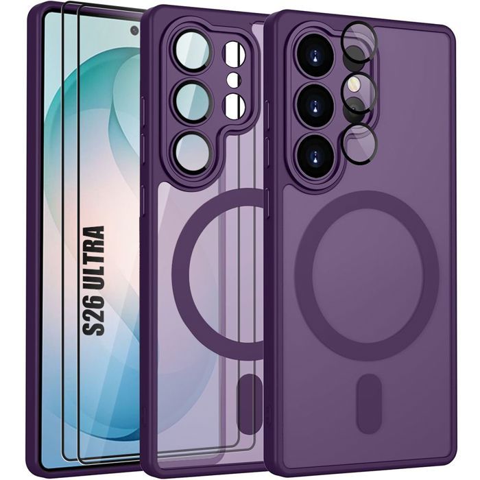 Coque Hybride - BOOLING - pour Samsung Galaxy S26 Ultra - avec Cercle Magnétique - 2 Vitres - Violet