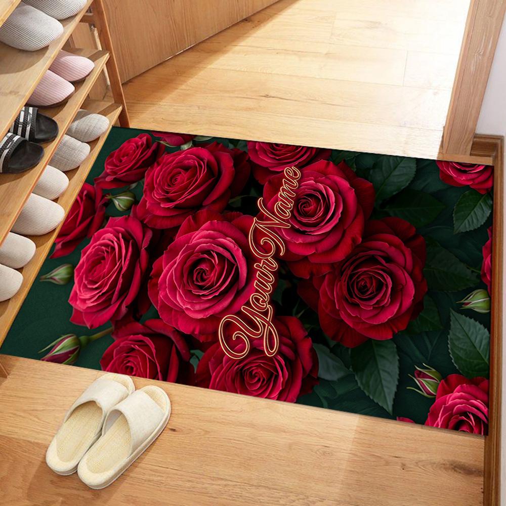 Rose Personalized Text Floor Rug Office Rug Suitable for Dining Room Hallway Kitchen Decorate room Anti-slip Rug Decorate Offices Gift for Festivals