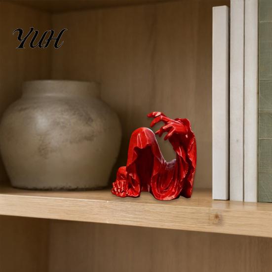 Compact Shelf Decorations 3D Printed Faceless Cloak Figurine, Mysterious Hooded Reaper, Gothic Cool Black Red Room Decor Desktop Statue, Spooky