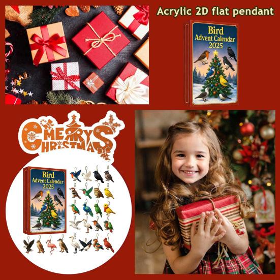 Bird Advent Calendar 2025 24 Days Christmas Countdown Calendar with Acrylic 2D Bird Hanging Decoration Holiday Gifts for Kids Bird Lovers
