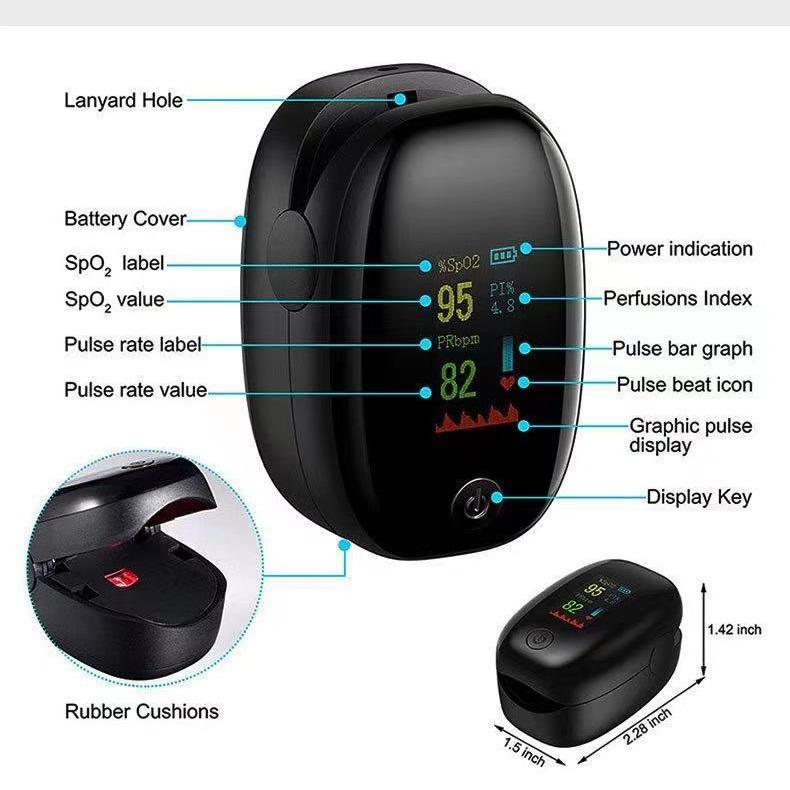 FDA CE Портативный пульсоксиметр Кислород в крови на палец Форма волны Значение Spo2 PI PR