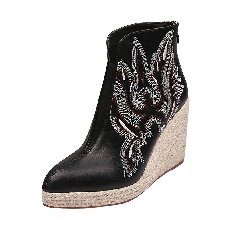 Fashion 2025 Autumn Early Winter Shoes Women Ankle Boots Fashion Ladies Platform Modern Wedge Heels 10cm Black Plus Size 42 D556