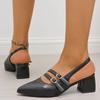 2025 Summer Pointed Toe Slingbacks Women's Sandals Elegant Chunky Heel Buckle Slip On Pumps Fashion Office Dress Heeled Sandals