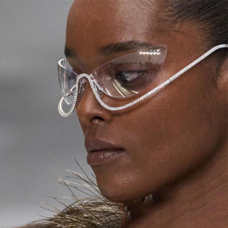 Vintage Rimless Cat Eye Sunglasses Women Luxury Brand Designer Sun Glasses Punk Popular Diamond Butterfly Eyeglasses Uv400