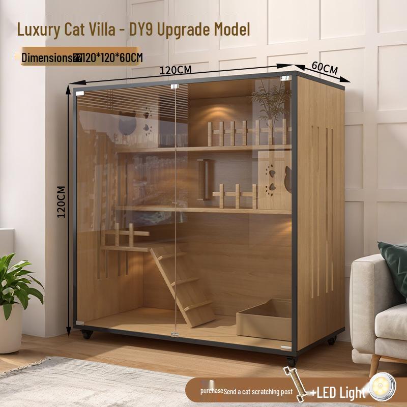 Super Large Indoor Wooden Cat Villa & Tree with Integrated Nest and Cabinet
