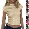Short Sleeve Sequin Tops For Women R-Neck Sparkly Tank Tops Dressy Glitter Top Blouses