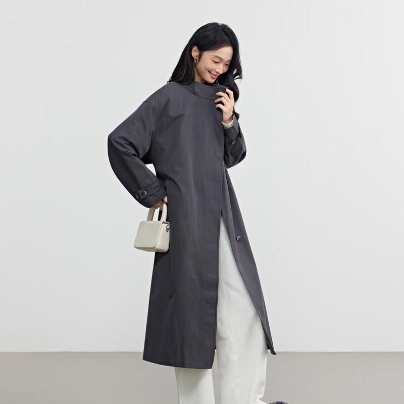 Elva' Island Women's Casual Stand Collar Mid-length Trench Coat