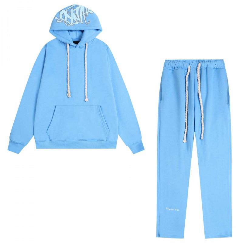 Mens Hooded Fleece-Lined Streetwear Drill Style Oversized Sweatshirt Jogger Pants Set Cotton Casual Sportswear