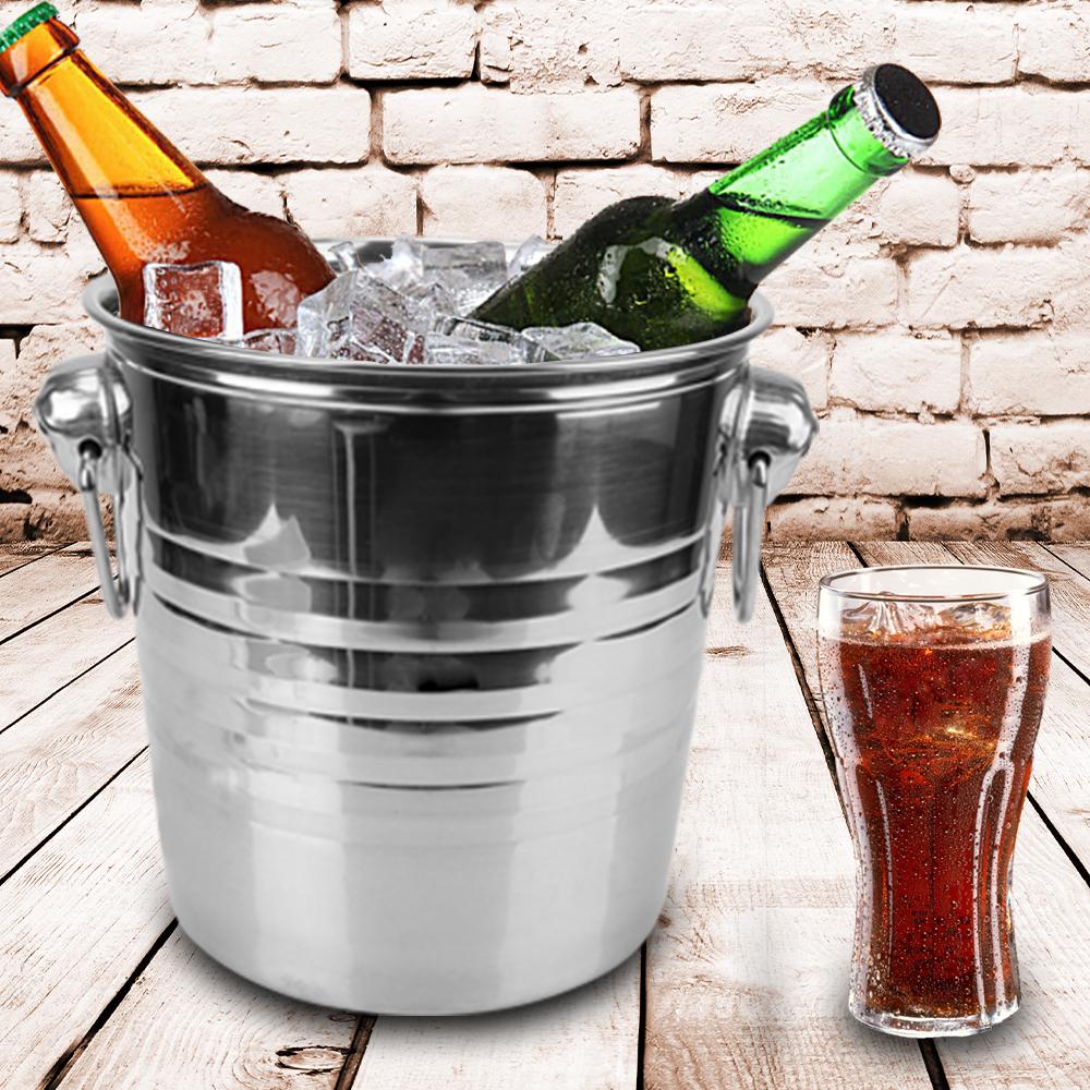 Ice Cube Maker Champagne Wine Beer Bucket 5L Stainless Steel Double Ring Wine Beer Cooler Bucket For KTV Bar Kitchen Party Barware