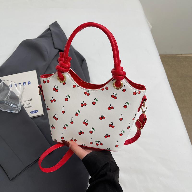 Новая модная женская сумочка, модная сумка-тоут с вишней, нишевая сумка на плечо с принтом и текстурой, сумка подмышку