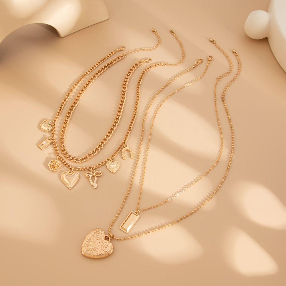 Starfish Shell Multilayer Necklace Heart Pendant Clavicle Chain Women Bohemia Style Necklace Girls
