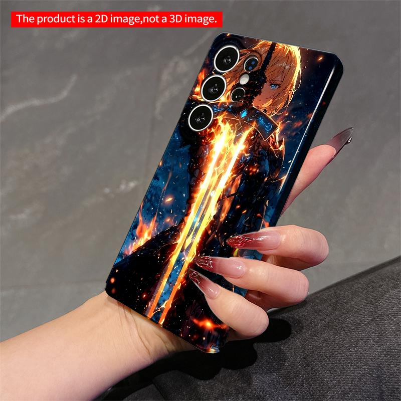 2DFlat Samsung phone case Blazing Sword Warrior in Dark Armor Applicable to Galaxy S22 S23 S24 S25ULTRA S26 A12 A13 A14 A15 A16