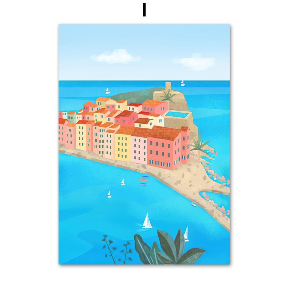 Скандинавское Эгейское море, Марокко, холст, картина для девочек, путешествия, пейзаж, настенное искусство, синий океан, постер, украшение для гостиной, дома, Куадрос