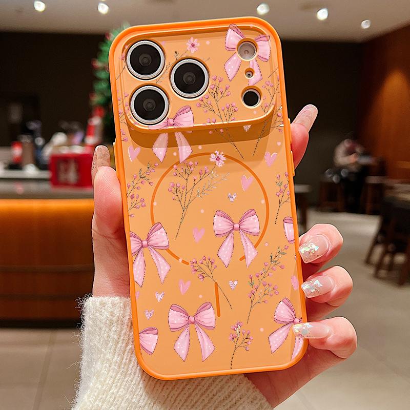 Pink Bowknots Floral Pattern For iPhone 17 Pro Max Funda iPhone 16 15 14 13 Pro Max Skin Feeling Magnetic For Magsafe Shockproof Bumper Cover