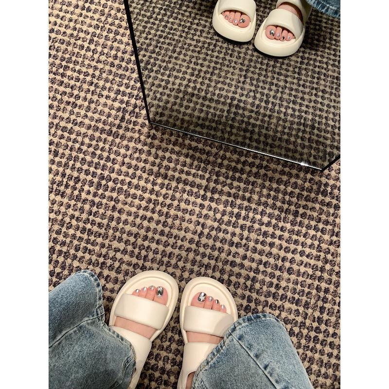 Leather version cloud bubble double belt bread casual thick bottom heightening slippers women's summer wear cool slippers