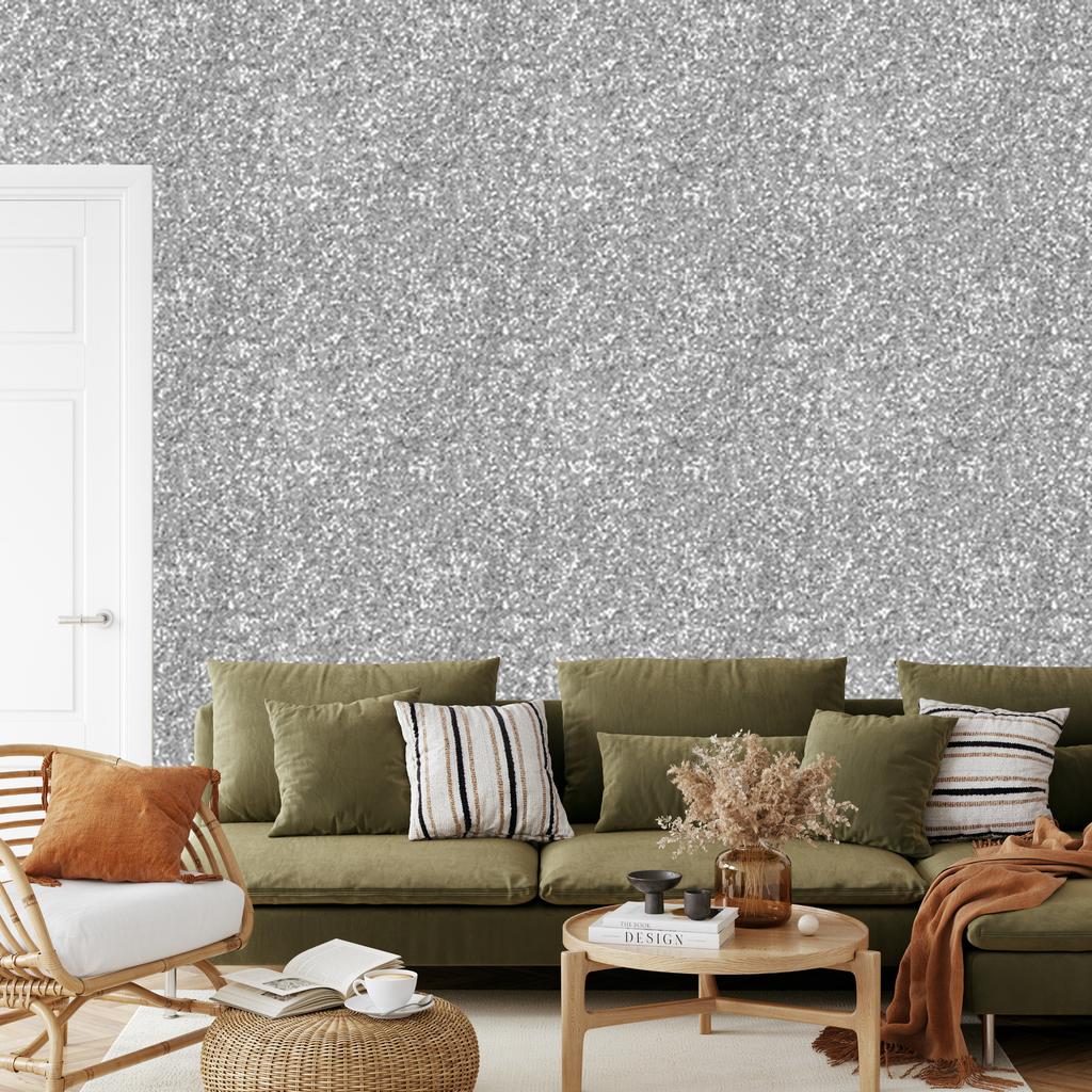 Glitter Wallpaper Gray and Light Gray for Living Room and Bedroom 50x1000