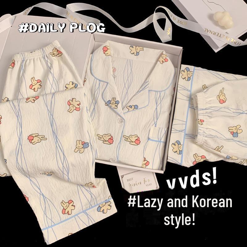 Летняя хлопковая пижама в клетку с цветочным принтом: Женский комплект из трех предметов с коротким рукавом в японском стиле - милая домашняя одежда в стиле интернет-знаменитостей.