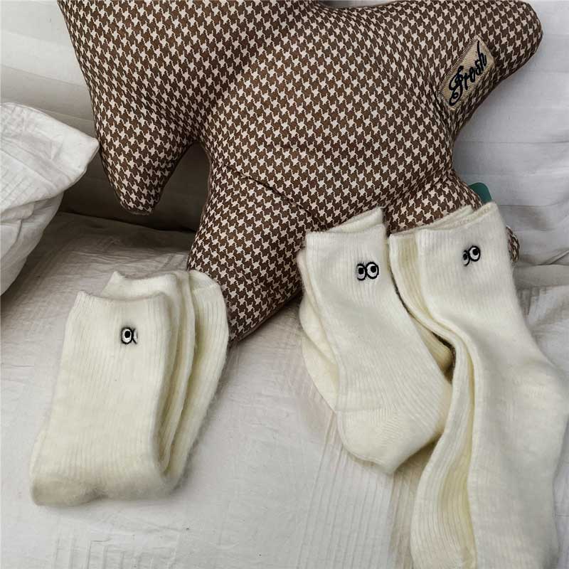 Женские теплые носки, зимние утепленные белые носки, милые носки Kawaii Y2k, элегантные носки для девочек в стиле аниме, черные носки в стиле Лолиты с героями мультфильмов Harajuku