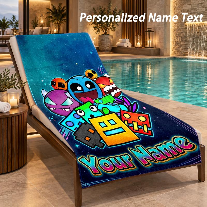 Geometry Dash Custom Name Beach Towel Large Soft Towel for Indoor Bathroom Outdoor Beach