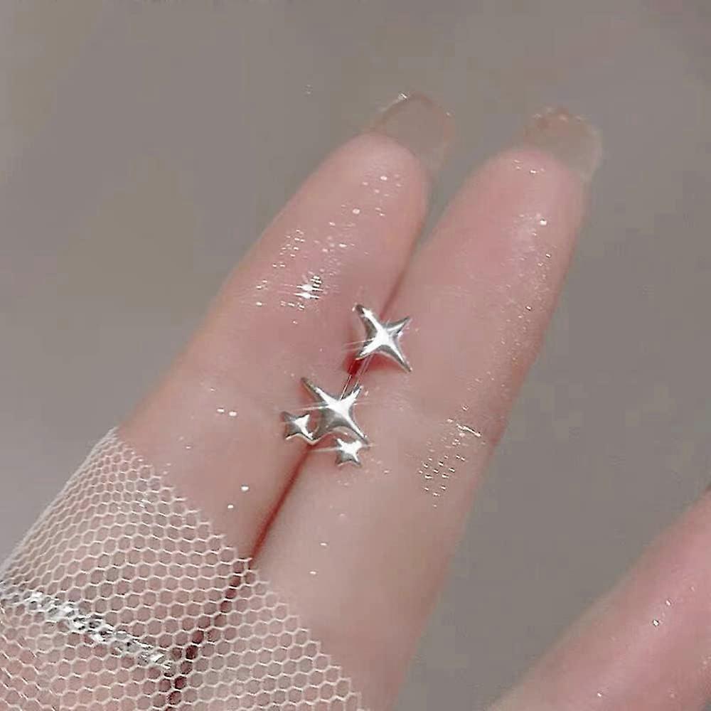 925 Silver Stud Earrings, High Polish Star Earrings, Dainty Hypoallergenic Ear Jewelry Stud Earrings for Women Girls