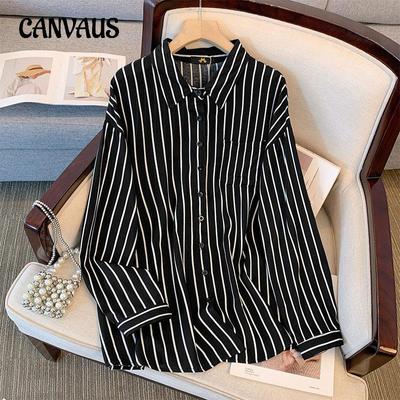 Весенне-осенняя женская рубашка больших размеров в полоску, повседневная рубашка, топ с длинными рукавами