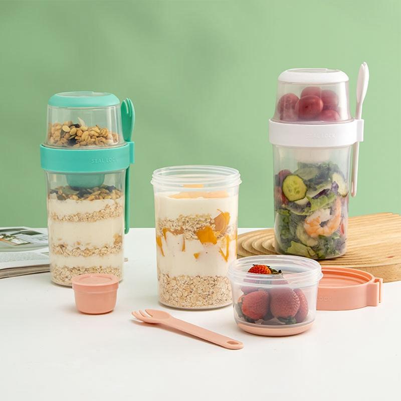 1 шт., чашка для завтрака, фруктов, овсянки, йогурта, салата с крышкой и ложкой, двухслойная коробка для хранения еды, коробка для бенто, коническая чаша для фитнеса с пониженным содержанием жира