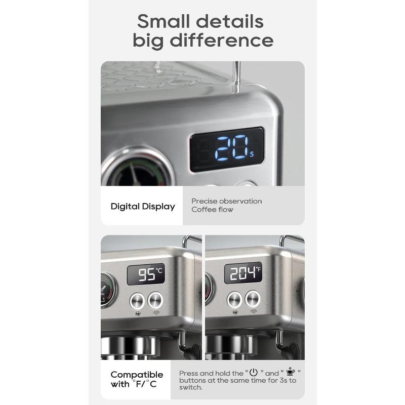 HiBREW 20Bar Semi-Automatic Espresso & Cappuccino Machine - Temp Adjustable, 58mm Portafilter, Metal Case