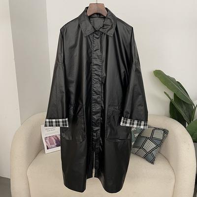 OFTBUY Длинная женская винтажная свободная короткая куртка из искусственной кожи с поясом, мотоциклетная куртка, женская на молнии, ретро-байкерское пальто, верхняя одежда, топы