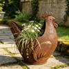 Artistic Metal Rooster Garden Decor Rustic Ornament, Weather Resistant Flowerpot, Sculpture Country Style Home Accents for Outdoor Yard Lawn
