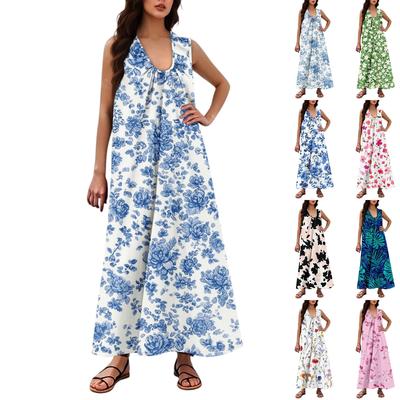 Женская Мода Повседневная А-силуэт Цветочный Принт Эффект Молотка Свободная Длинная Юбка с Карманами