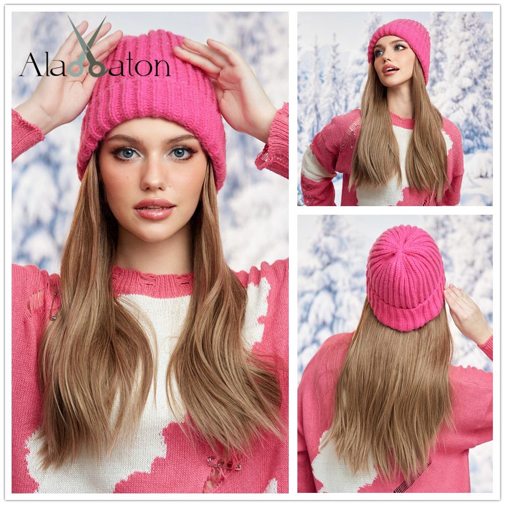 Blonde Unicorn Hat Wigs Cap with Hair Ombre Brown Blonde Color Connect Synthetic Hair Extensions Women Daily Party High Temperature