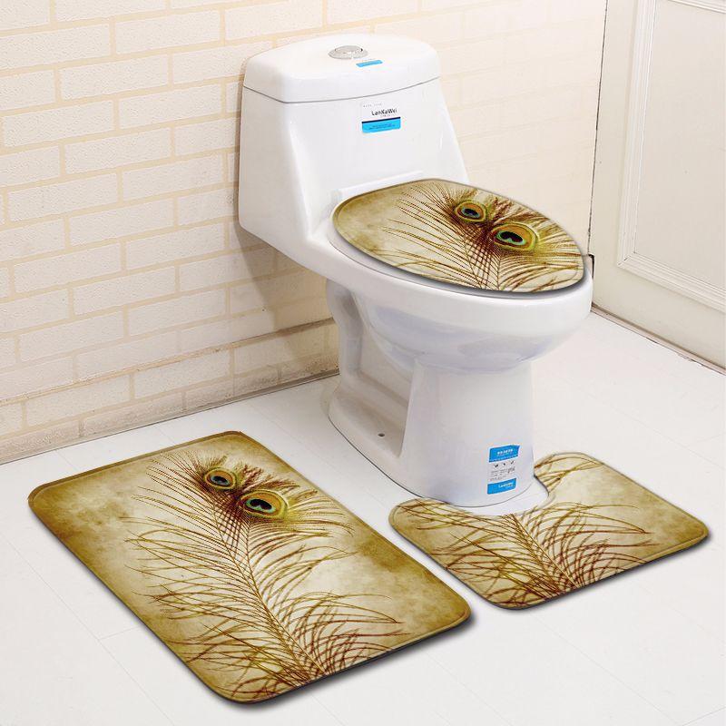 3D Feather Bathroom Toilet Three-Piece Floor Mat Door Mat Bathroom Carpet