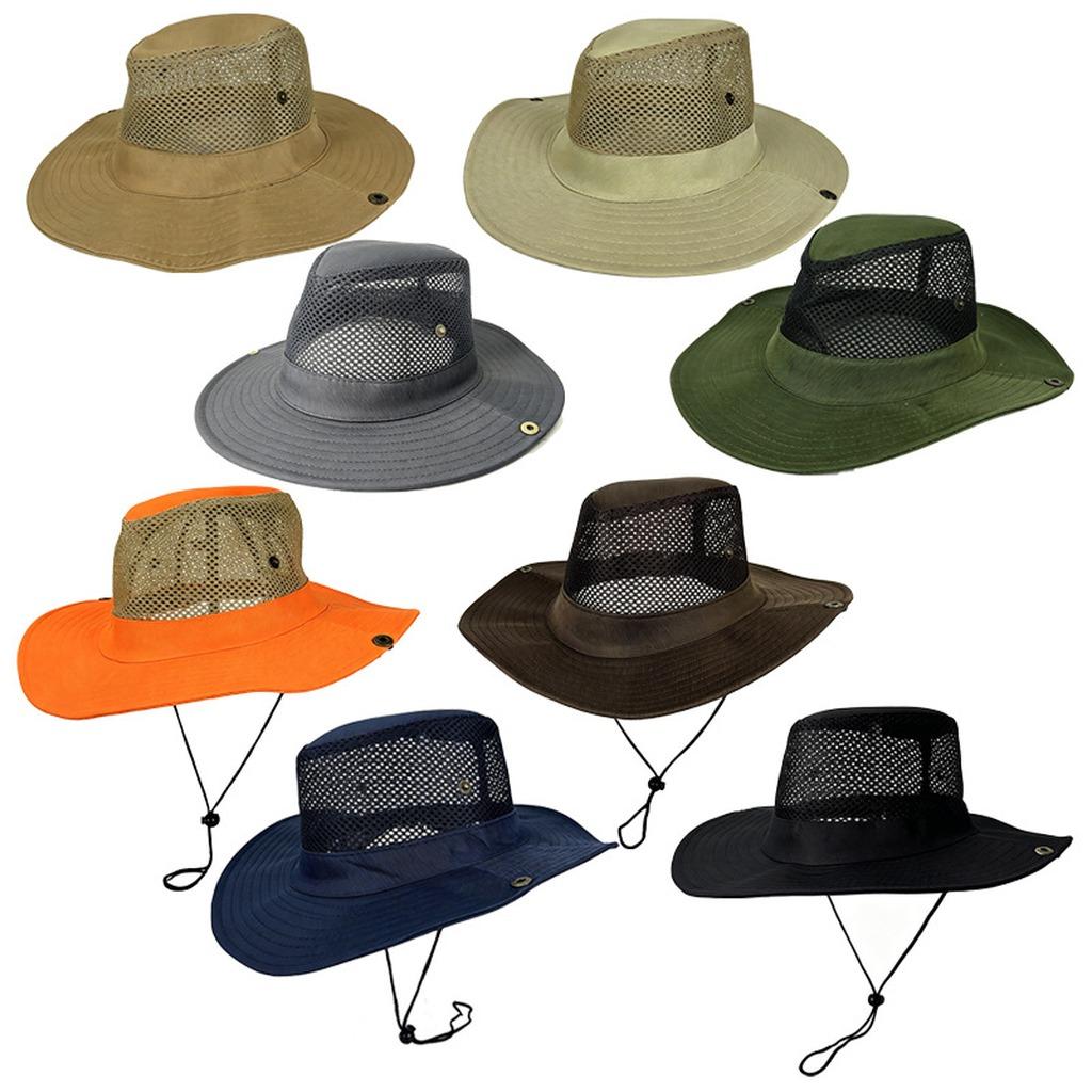 Sun Hat Mesh Breathable Wide Brim UV Protection Summer Beach Cap Tactical Boonie Hat Men Hiking Camping Fishing