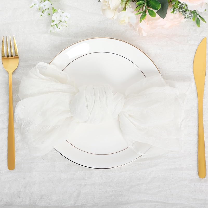 Nydotd 6pcs Fall Cheesecloth Napk Thanksgiving Boho Dinner Napk Wrinkled Rustic Linen Table Decorative Cloth Napk for Wedding Party Baby Shower