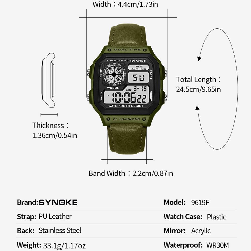 Men's Electronic Watch Leather Strap Waterproof Alarm Clock Multi-function Watch Outdoor Sports Men's Watch