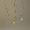 Olive-green Water Drop Neck Chain Colorfast Snake Bone Chain Necklace Drop Pendant Necklace  Unisex