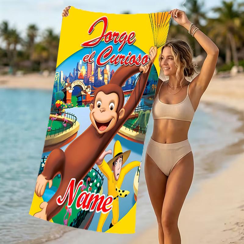 Customizable personalized beach towels Curious George themed designs.Suitable for the beach, yoga, sports;ideal as beach accessories