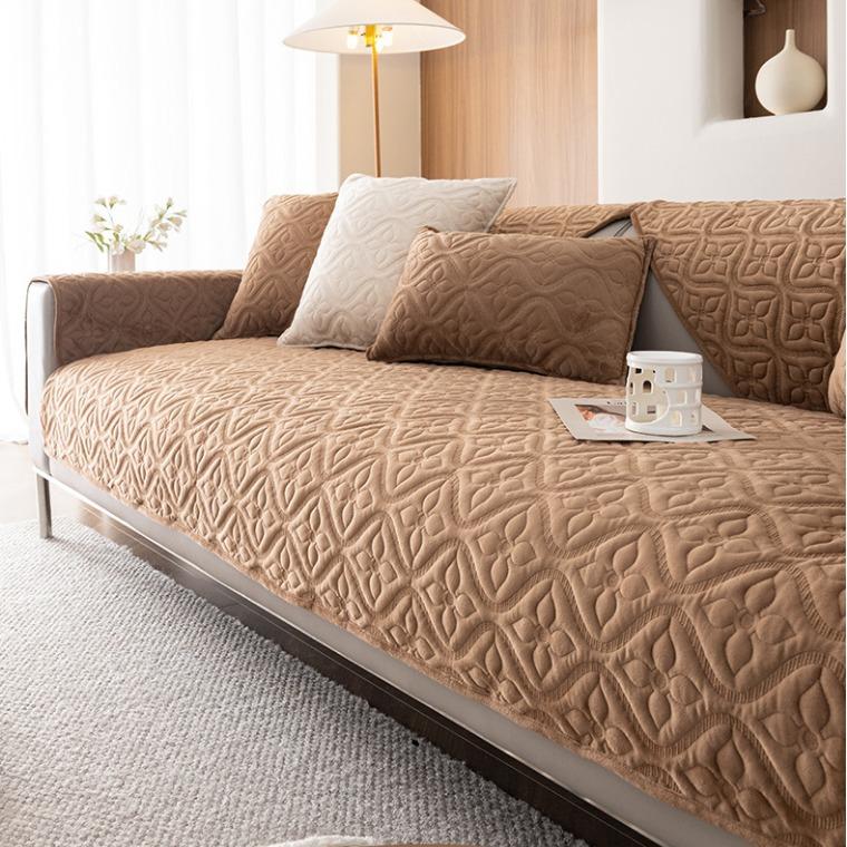 Подушка для дивана из зимнего молочного бархата, однотонный жаккардовый чехол для дивана, нескользящий, утолщенный, прямой ряд, подушка для дивана, коврик в кремовом стиле