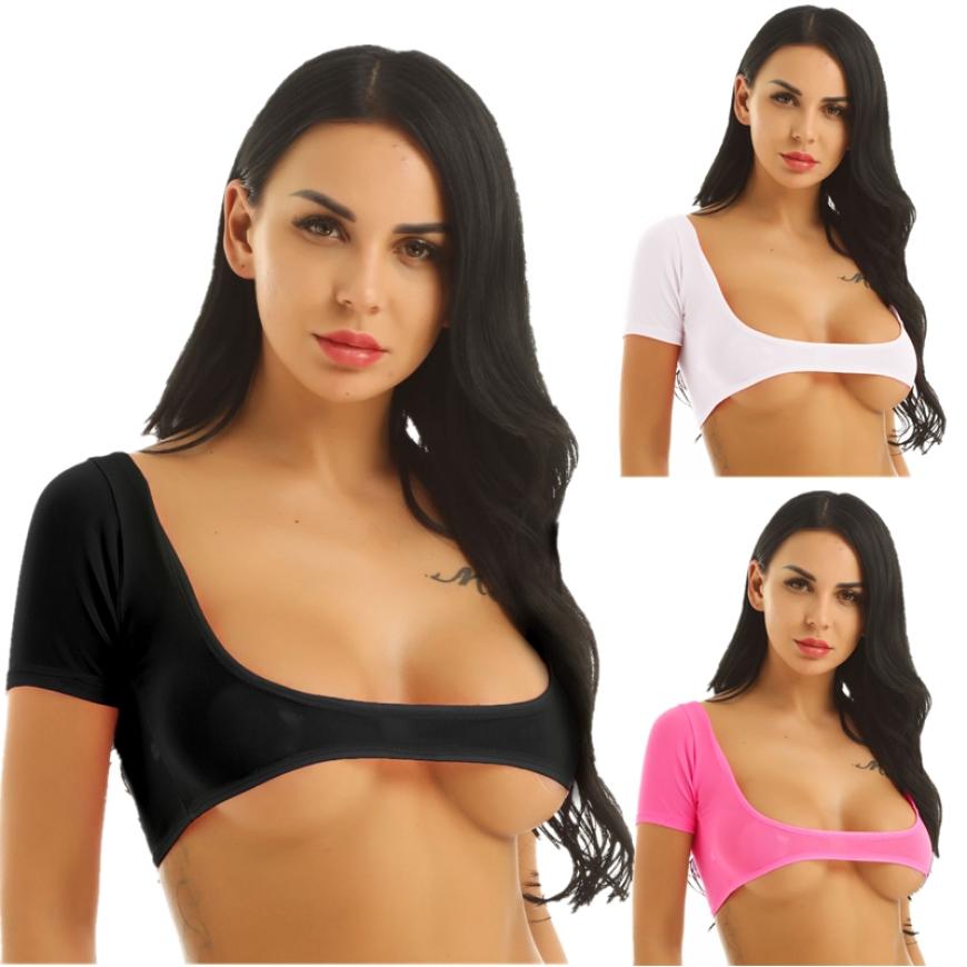 Sheer See Through Short Sleeve Crop Top Summer Sexy Short Tops Clubwear Dancewear