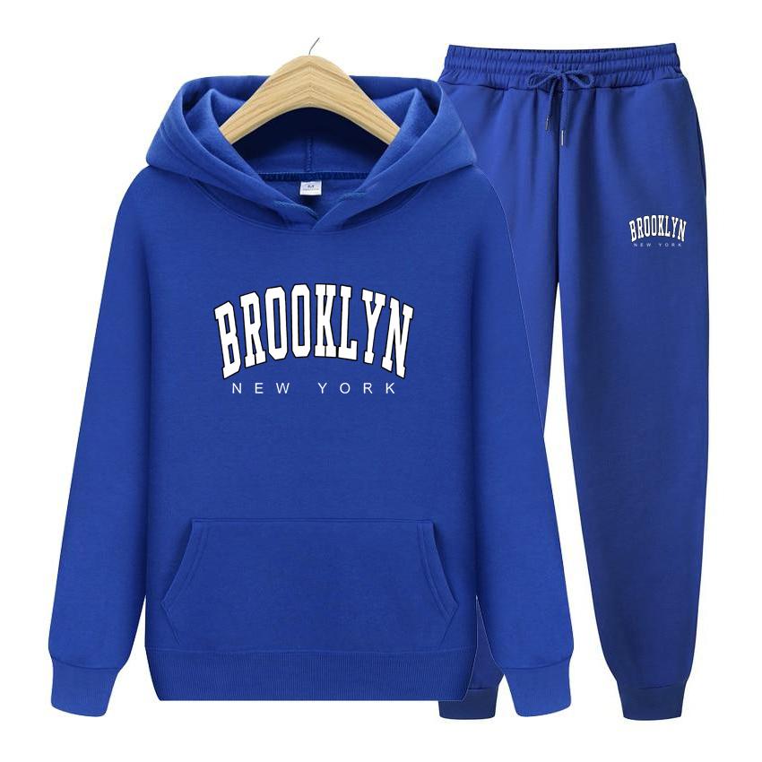 Женский комплект с капюшоном и длинными рукавами Brooklyn New York, качественная одежда с принтом, классический простой спортивный костюм, универсальная одежда в стиле Харадзюку