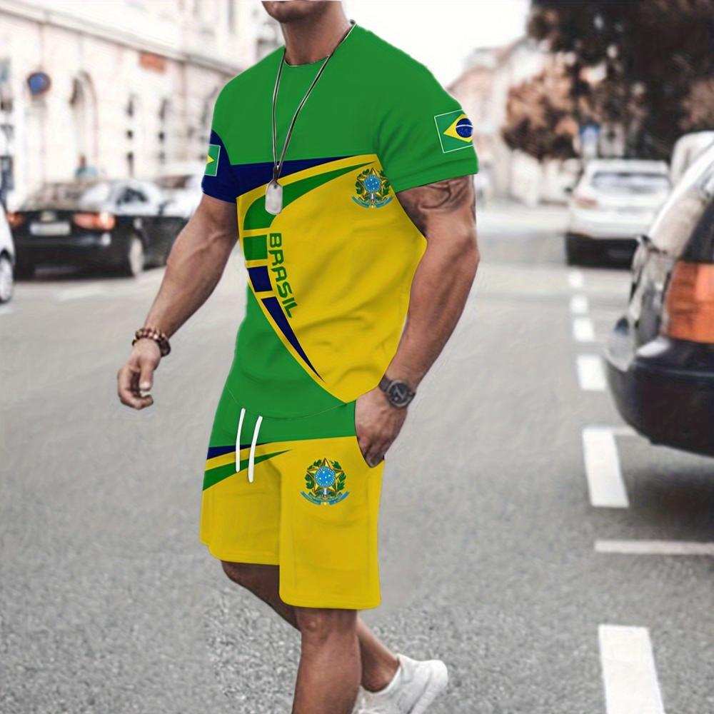 Летний мужской комплект из 2 предметов: футболка с круглым вырезом и короткими рукавами, 3D-принт тигра и льва, шорты, высококачественный повседневный спортивный комплект для улицы