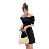 Bubble Sleeve Dress Summer New Korean Version Temperament Skirt Slim and Thin One-word Collar Women's Skirt