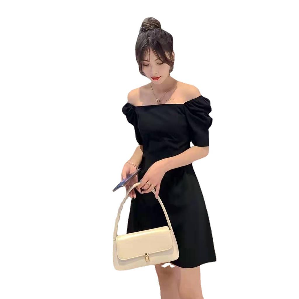 Bubble Sleeve Dress Summer New Korean Version Temperament Skirt Slim and Thin One-word Collar Women's Skirt