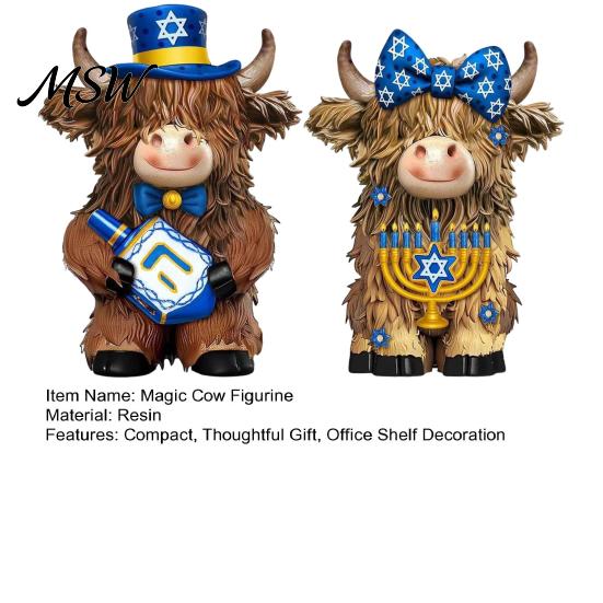 Creative Home Decor 2Pcs Magic Cow Figurines, Resin Animal Statue with Wizard Theme, Decorative Entrance Piece Desk Shelf Decor, 2-Pack, Unique