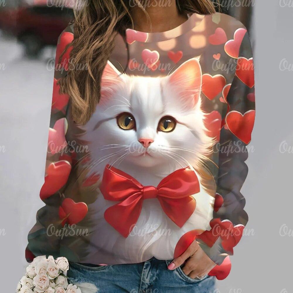Kawaii женская футболка с забавным рисунком кота, футболка с длинными рукавами, повседневная уличная одежда, женский свитер, новый женский пуловер, одежда, топ