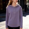 Women Hoodie Fall Long Sleeve Button Up Drawstring Hooded Sweatshirt Loose Fit Casual Thin Pullover Top