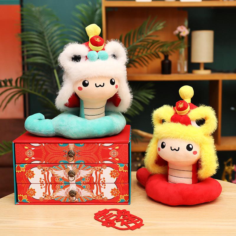 Chinese Year New Mascot Snake Plush Toy Wear Hat Stuffed Doll Room Gift Decor