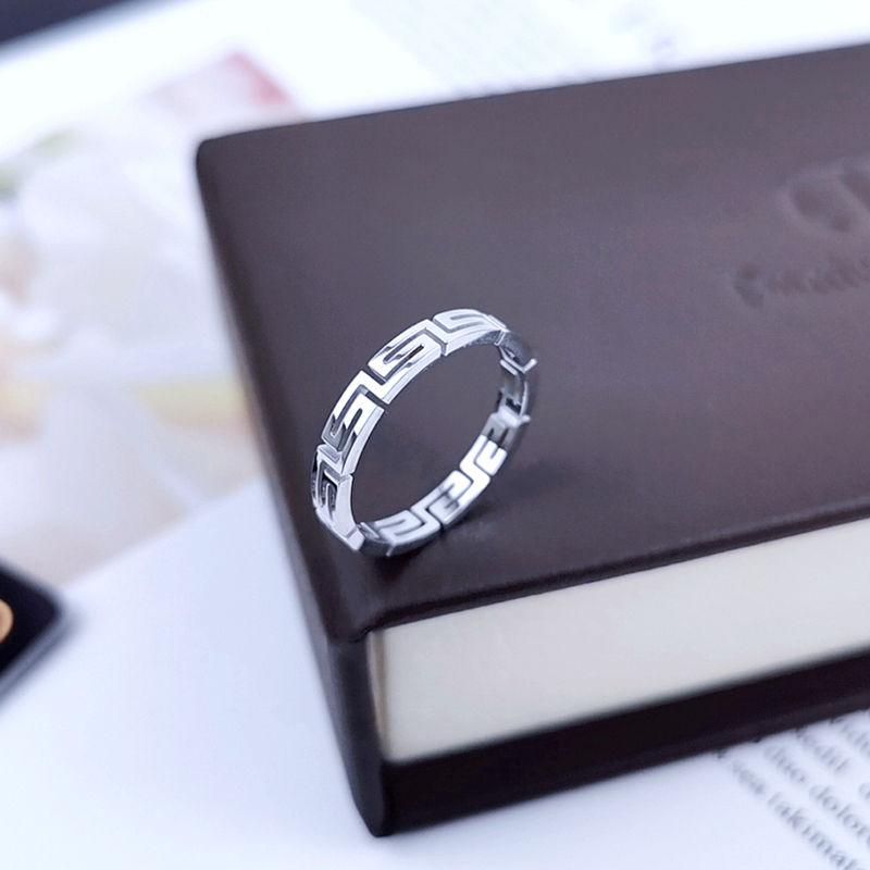 Love Ring for Women Greek-Key Meander Great-Wall-Pattern Hollow Titanium-Steel Eternal Good Luck Fortune Retro Gift