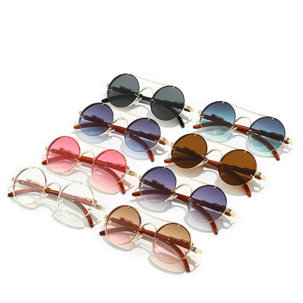 2024 Ретро Овальные Мужские Солнцезащитные Очки Модный Бренд Дизайнер Прозрачные Градиентные Линзы Очки Женские Роскошные Деревянные Солнцезащитные Очки Очки UV400