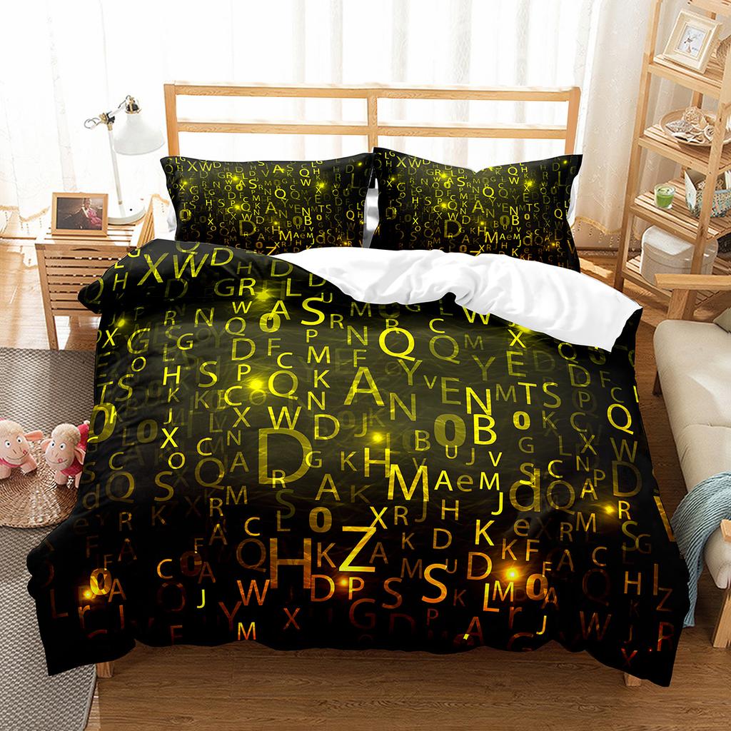 Alphabet Duvet Cover Set Colourful Letter Pattern Polyester Comforter Cover King Queen Full Size for Kids Boys Girls Bedding Set